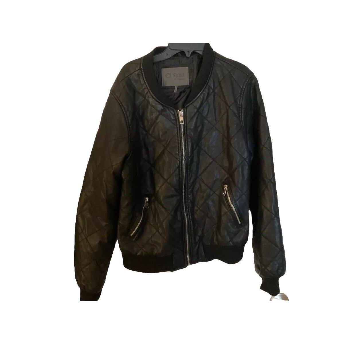 Ci Sono Faux Leather Jacket Size Xl Black Biker Full Zip Pockets